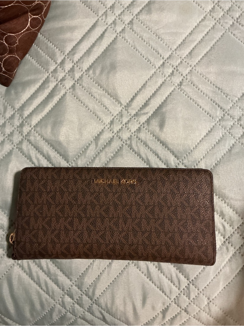 Michael Kors Brown MK Logo Zip-Around Card Holder Wallet